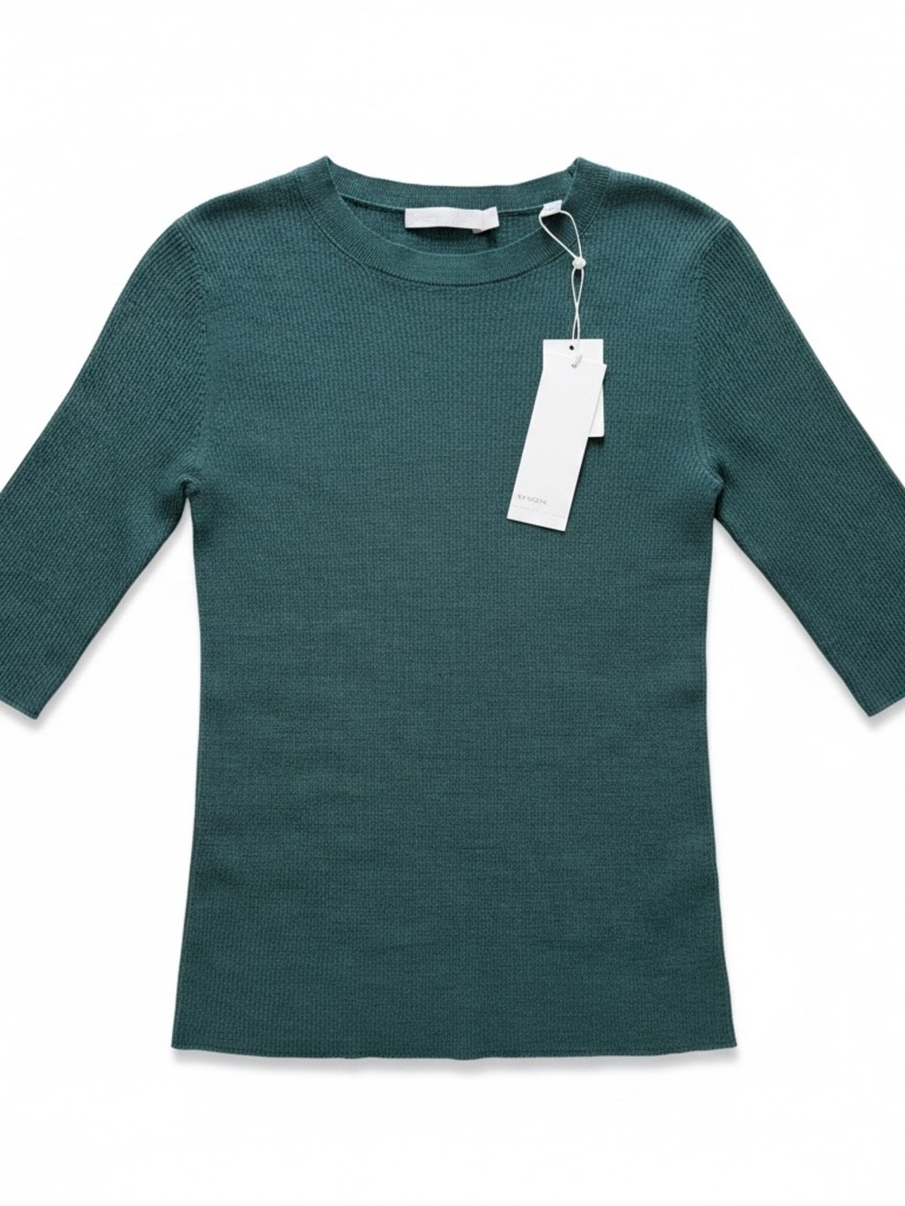 Vince Sz 2 Forest Green Ribbed Elbow Sleeve Crewneck Sweater Lightweight | NWT